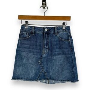 PacSun Raw Hem Denim Cut Off Mini Skirt, Medium Wash, Size 24/XS